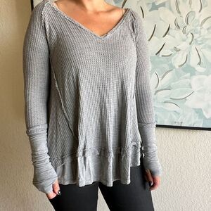 Free People Gray Long Sleeve Top